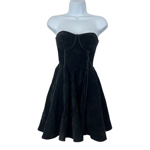 Mink Pink Size XS Saint Bernadette Strapless Faux Suede Black Dress - Picture 1 of 4